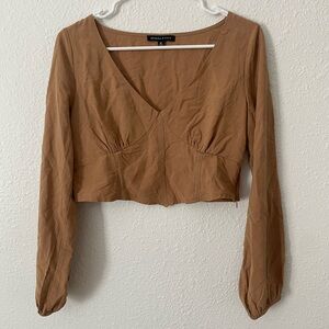 Kendall & Kylie brown tan long sleeve cropped corset blouse size M / S